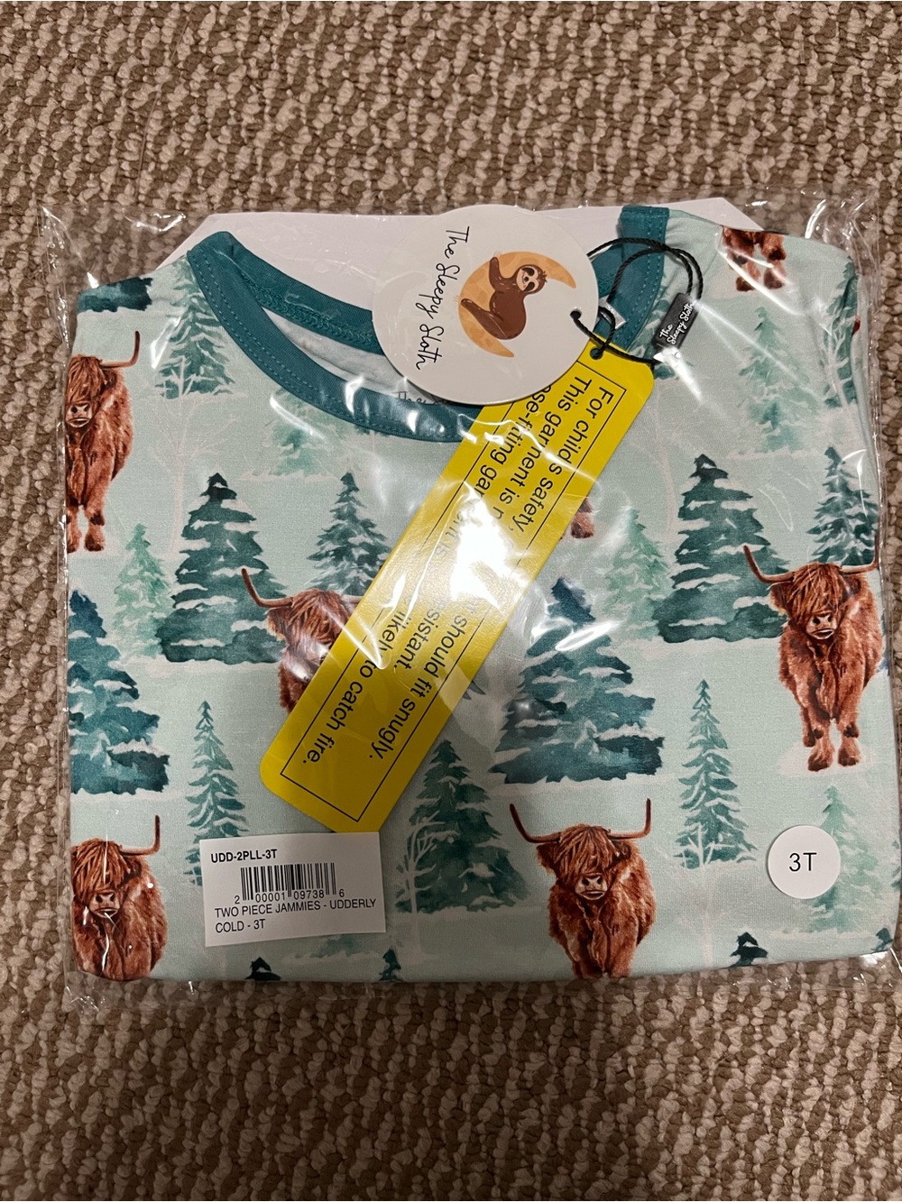 Kids 3T the sleepy sloth bamboo udderly cold pajama set